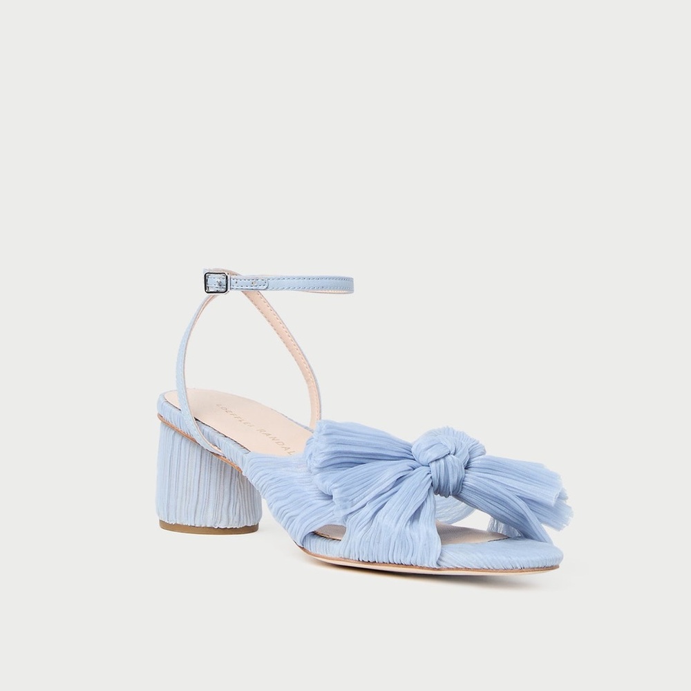 Loeffler Randall Powder Blue Knotted Raffia Block Heel Sandals